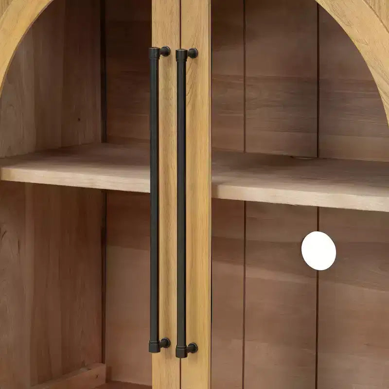Bahut buffet 4 portes Luxystar avec grand rangement, portes en verre et étagères réglables pour salle à manger et salon, bois naturel