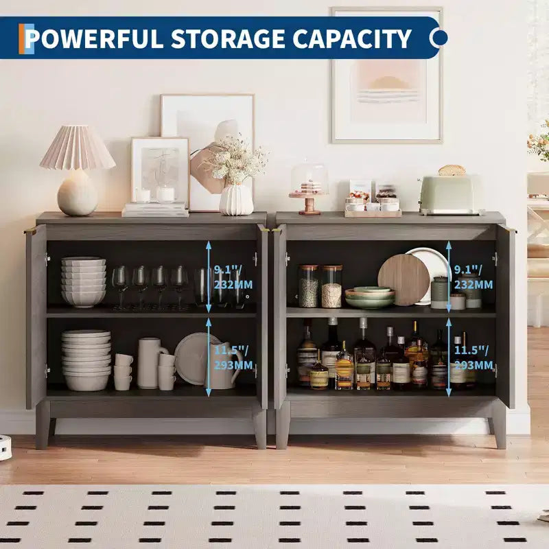 CuisinSmart Mobile Contenitore a Scanalature da 31.5 Pollici con Maniglie Dorate, Ripiano Regolabile, Credenza Finitura Rovere, Madia Moderna per Sala da Pranzo Cucina
