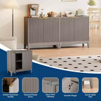 CuisinSmart Mobile Contenitore a Scanalature da 31.5 Pollici con Maniglie Dorate, Ripiano Regolabile, Credenza Finitura Rovere, Madia Moderna per Sala da Pranzo Cucina