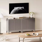 CuisinSmart Mobile Contenitore a Scanalature da 31.5 Pollici con Maniglie Dorate, Ripiano Regolabile, Credenza Finitura Rovere, Madia Moderna per Sala da Pranzo Cucina