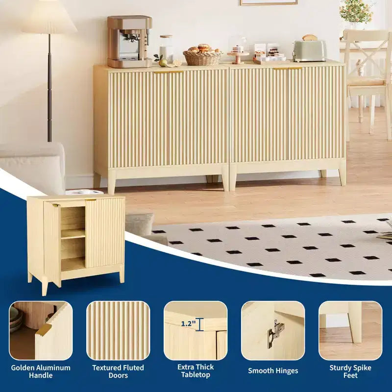 CuisinSmart Mobile Contenitore a Scanalature da 31.5 Pollici con Maniglie Dorate, Ripiano Regolabile, Credenza Finitura Rovere, Madia Moderna per Sala da Pranzo Cucina