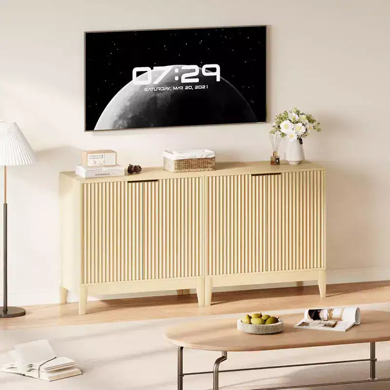 CuisinSmart Mobile Contenitore a Scanalature da 31.5 Pollici con Maniglie Dorate, Ripiano Regolabile, Credenza Finitura Rovere, Madia Moderna per Sala da Pranzo Cucina