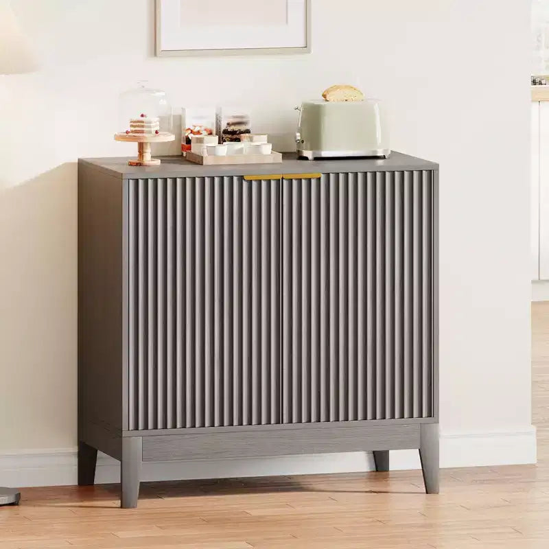 CuisinSmart Mobile Contenitore a Scanalature da 31.5 Pollici con Maniglie Dorate, Ripiano Regolabile, Credenza Finitura Rovere, Madia Moderna per Sala da Pranzo Cucina