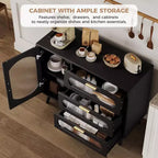COZONY Madia Credenza con ante in vetro scanalato, Mobile contenitore moderno con cassetti per sala da pranzo, cucina e ingresso
