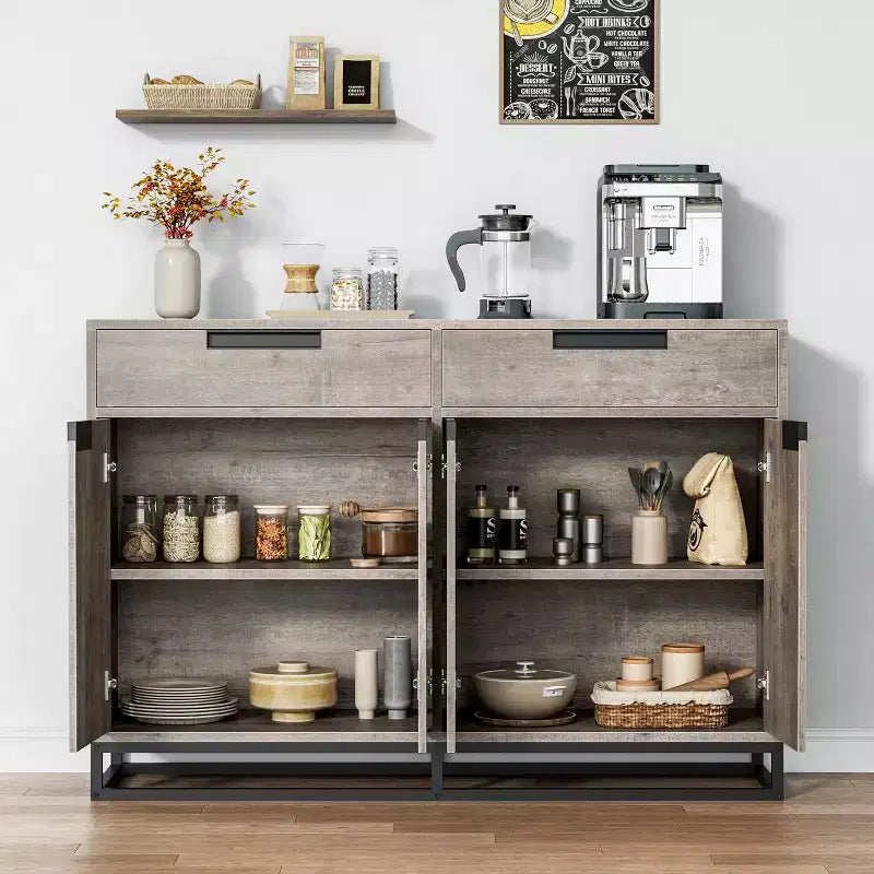 COZONY 55 Mobile Credenza Buffet, Grande Armadio da Cucina con 2 Cassetti e 4 Ante, Tavolino da Caffè per Sala da Pranzo