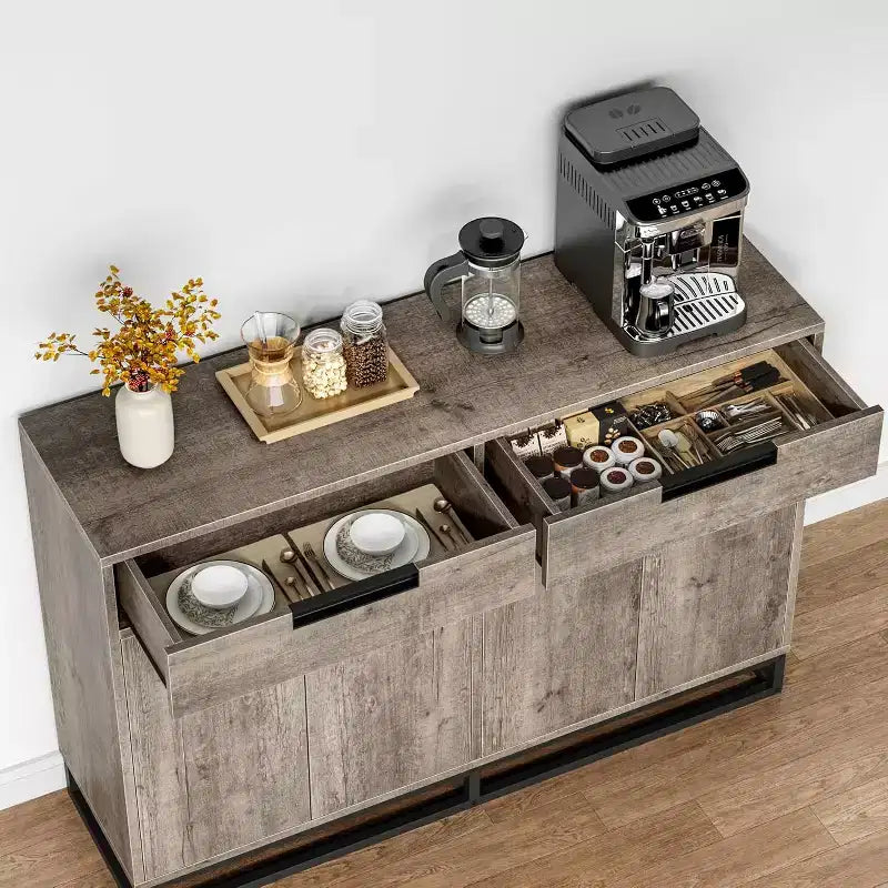 COZONY 55 Mobile Credenza Buffet, Grande Armadio da Cucina con 2 Cassetti e 4 Ante, Tavolino da Caffè per Sala da Pranzo