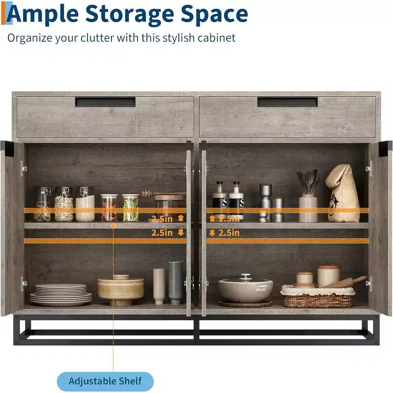 COZONY 55 Mobile Credenza Buffet, Grande Armadio da Cucina con 2 Cassetti e 4 Ante, Tavolino da Caffè per Sala da Pranzo