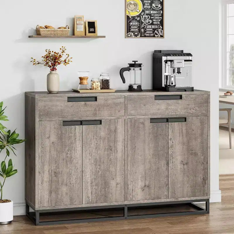 COZONY 55 Mobile Credenza Buffet, Grande Armadio da Cucina con 2 Cassetti e 4 Ante, Tavolino da Caffè per Sala da Pranzo