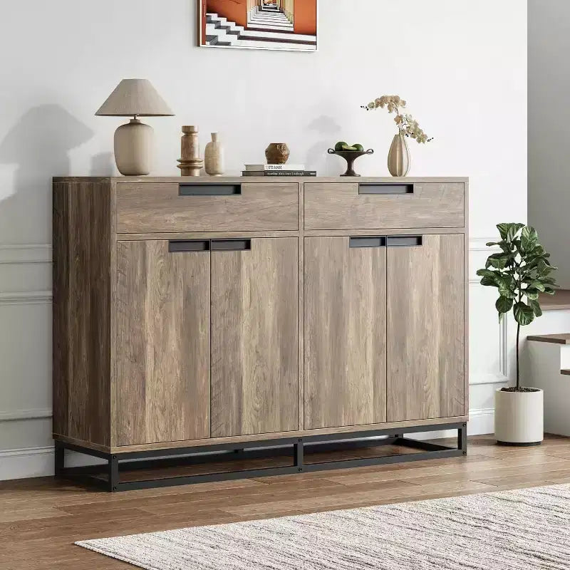 COZONY 55 Buffet enfilade, Grand meuble de rangement de cuisine avec 2 tiroirs et 4 portes, Table de bar à café pour salle à manger