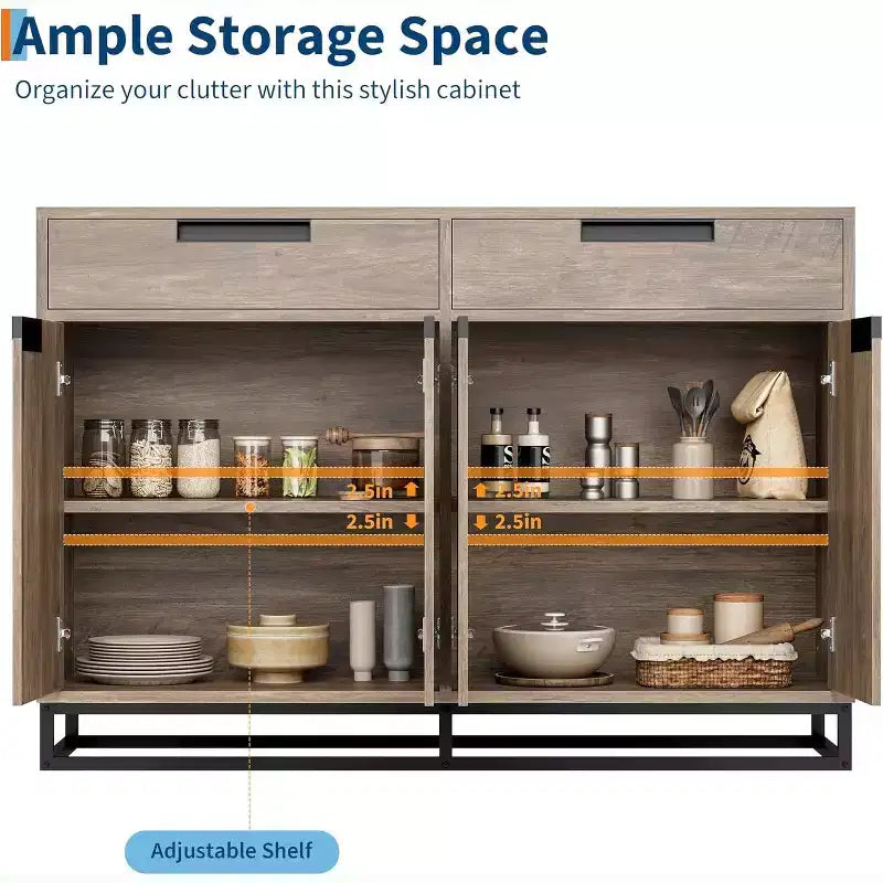 COZONY 55 Mobile Credenza Buffet, Grande Armadio da Cucina con 2 Cassetti e 4 Ante, Tavolino da Caffè per Sala da Pranzo