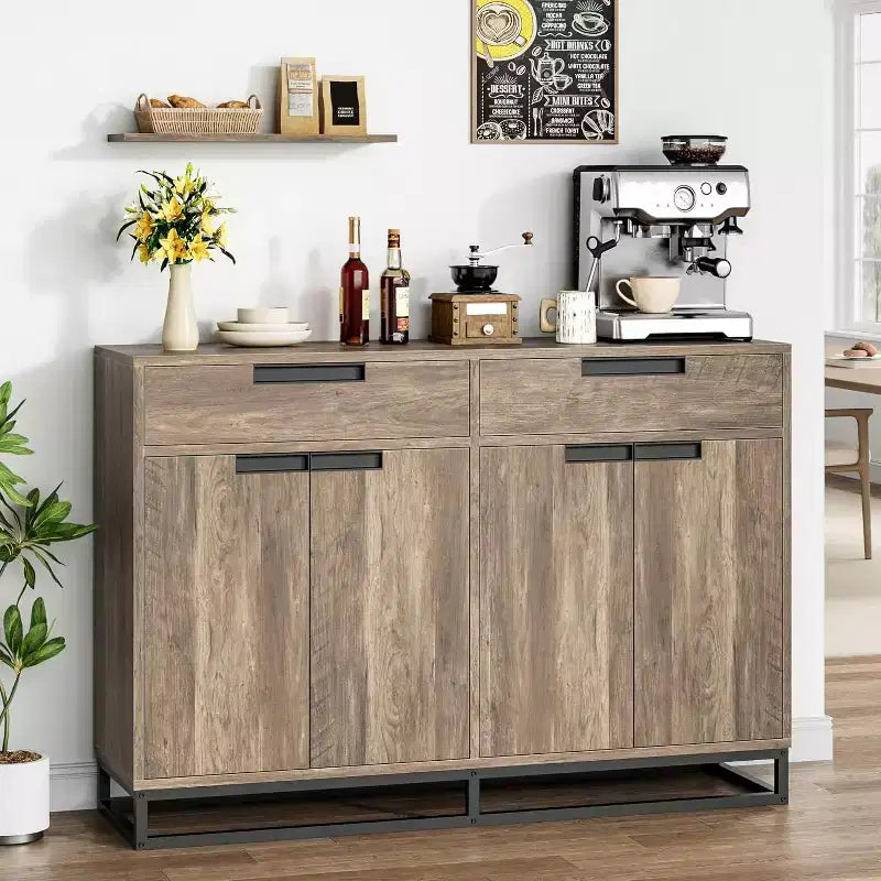 COZONY 55 Mobile Credenza Buffet, Grande Armadio da Cucina con 2 Cassetti e 4 Ante, Tavolino da Caffè per Sala da Pranzo