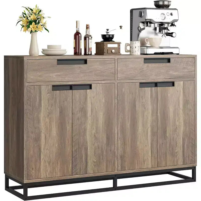 COZONY 55 Sideboard Buffet Cabinet, Large Kitchen Storage Cabinet with 2 Drawers & 4 Doors, Coffee Bar Table for Dining Room