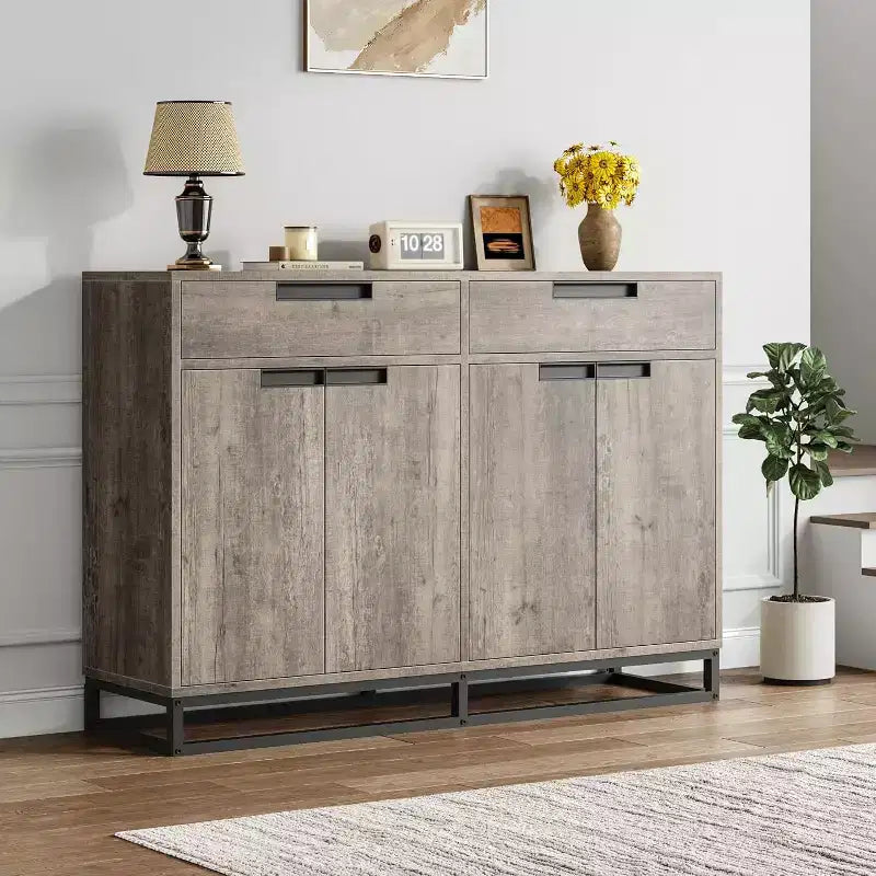 COZONY 55 Buffet enfilade, Grand meuble de rangement de cuisine avec 2 tiroirs et 4 portes, Table de bar à café pour salle à manger