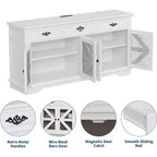 CuisinSmart 63 Buffet avec Rangement, 3 Tiroirs et 4 Portes de Grange en Maille, Table de Buffet Bar à Café Style Ferme Moderne avec Station de Charge