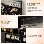 Mobile Bar Acekool 47, Stile Rustico, Grigio, con Portabottiglie e Ripiani Regolabili, per Cucina e Sala da Pranzo
