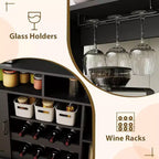 Mobile Bar Acekool 47, Stile Rustico, Grigio, con Portabottiglie e Ripiani Regolabili, per Cucina e Sala da Pranzo