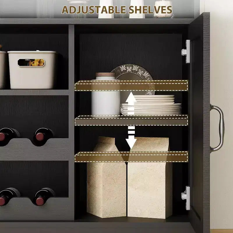 Mobile Bar Acekool 47, Stile Rustico, Grigio, con Portabottiglie e Ripiani Regolabili, per Cucina e Sala da Pranzo