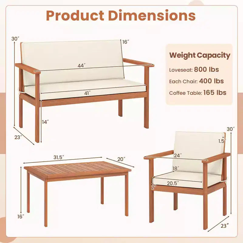 Ensemble de conversation Costway 4/8 pièces en bois d'acacia avec coussins d'assise et de dossier et fauteuils de canapé deux places