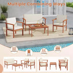 Ensemble de conversation Costway 4/8 pièces en bois d'acacia avec coussins d'assise et de dossier et fauteuils de canapé deux places