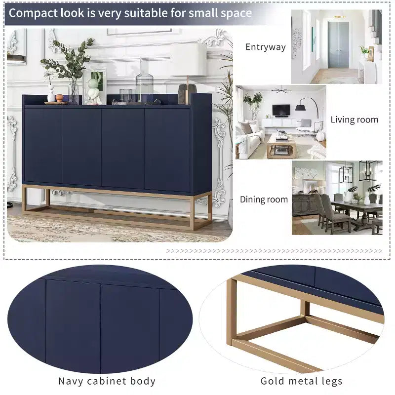 GDFStudio Truda Credenza/Mobile Buffet Moderno da 120 cm con Ripiani Regolabili e Gambe in Metallo Dorato