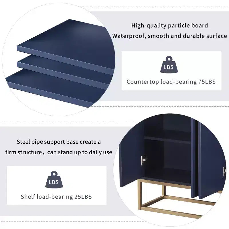 GDFStudio Truda Credenza/Mobile Buffet Moderno da 120 cm con Ripiani Regolabili e Gambe in Metallo Dorato