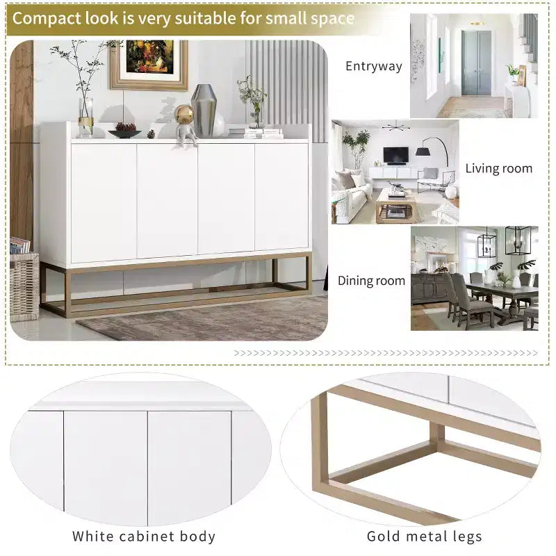 GDFStudio Truda Credenza/Mobile Buffet Moderno da 120 cm con Ripiani Regolabili e Gambe in Metallo Dorato