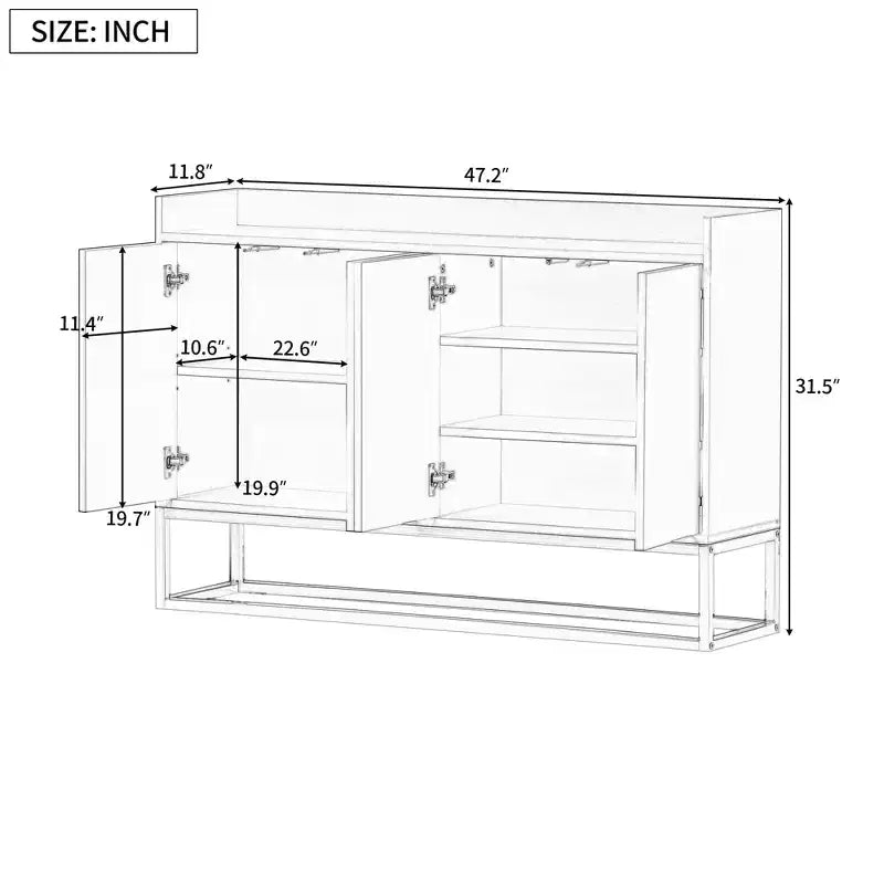 GDFStudio Truda Credenza/Mobile Buffet Moderno da 120 cm con Ripiani Regolabili e Gambe in Metallo Dorato