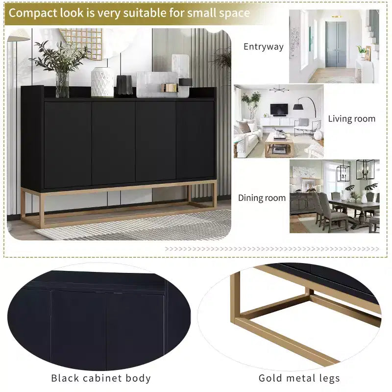 GDFStudio Truda Credenza/Mobile Buffet Moderno da 120 cm con Ripiani Regolabili e Gambe in Metallo Dorato