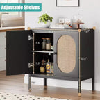 Acekool Set di 2 Madie in Rattan con Ripiani Regolabili, Credenze da Cucina con Piano d'Appoggio per Soggiorno, Corridoio, Sala da Pranzo