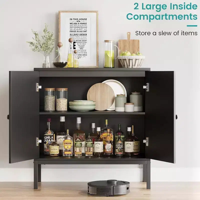 Acekool Set di 2 Madie in Rattan con Ripiani Regolabili, Credenze da Cucina con Piano d'Appoggio per Soggiorno, Corridoio, Sala da Pranzo