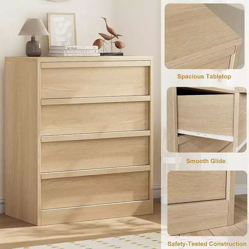 Comò a 4 Cassetti per Camera da Letto, Cassettiera Moderna Semplice, Cassettiera in Legno con Cassetti Profondi per Soggiorno, Corridoio, Ingresso