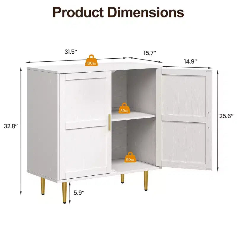 Meuble de rangement 2 portes Heynemo, Buffet bas moderne en bois avec étagères réglables, Armoire de buffet autoportante pour salon, chambre à coucher