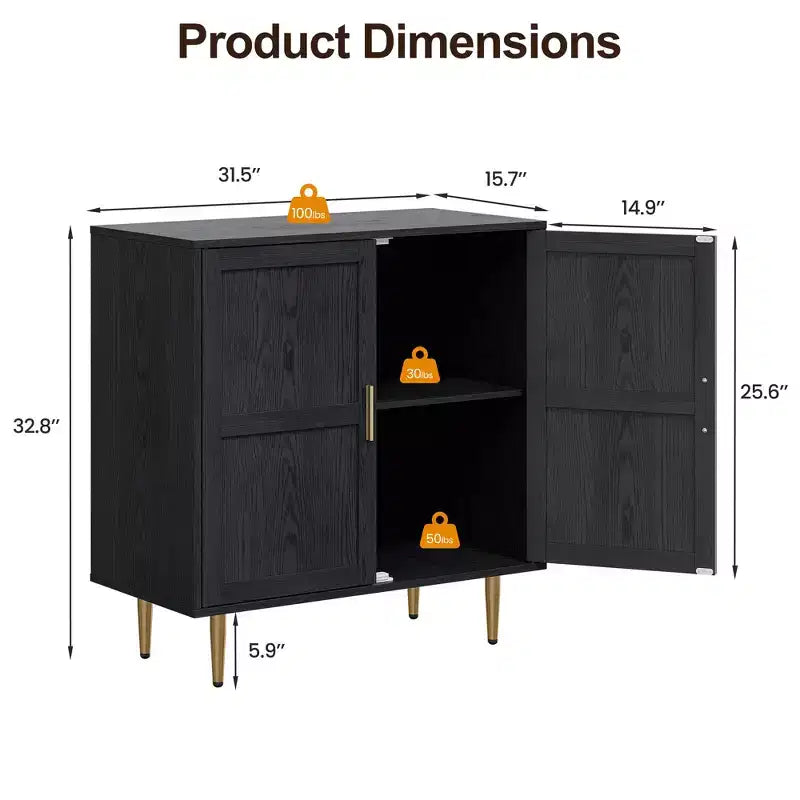 Meuble de rangement 2 portes Heynemo, Buffet bas moderne en bois avec étagères réglables, Armoire de buffet autoportante pour salon, chambre à coucher