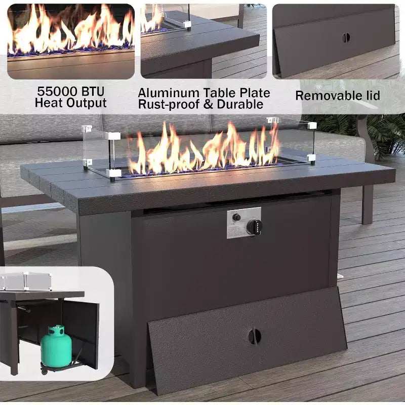 ALAULM Set Mobili da Giardino in Alluminio con Tavolo Braciere a Propano 10 Posti Mobili da Esterno in Metallo Grigio