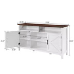 Homy Casa Buffet de style rustique blanc avec étagères de rangement et porte coulissante