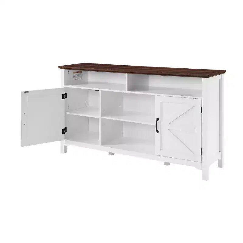 Homy Casa Buffet de style rustique blanc avec étagères de rangement et porte coulissante
