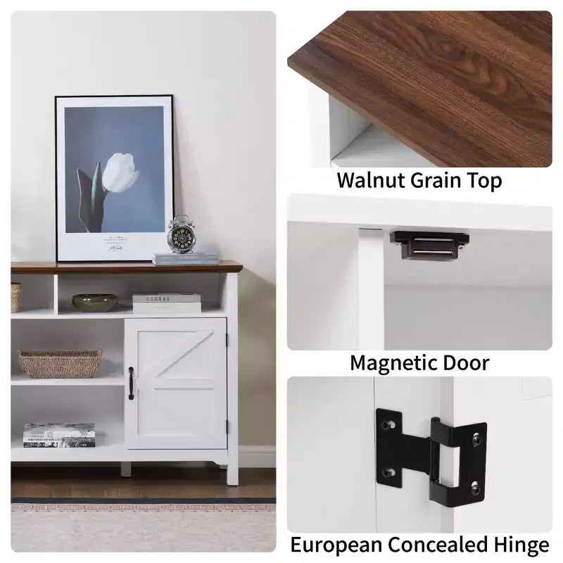 Homy Casa Buffet de style rustique blanc avec étagères de rangement et porte coulissante
