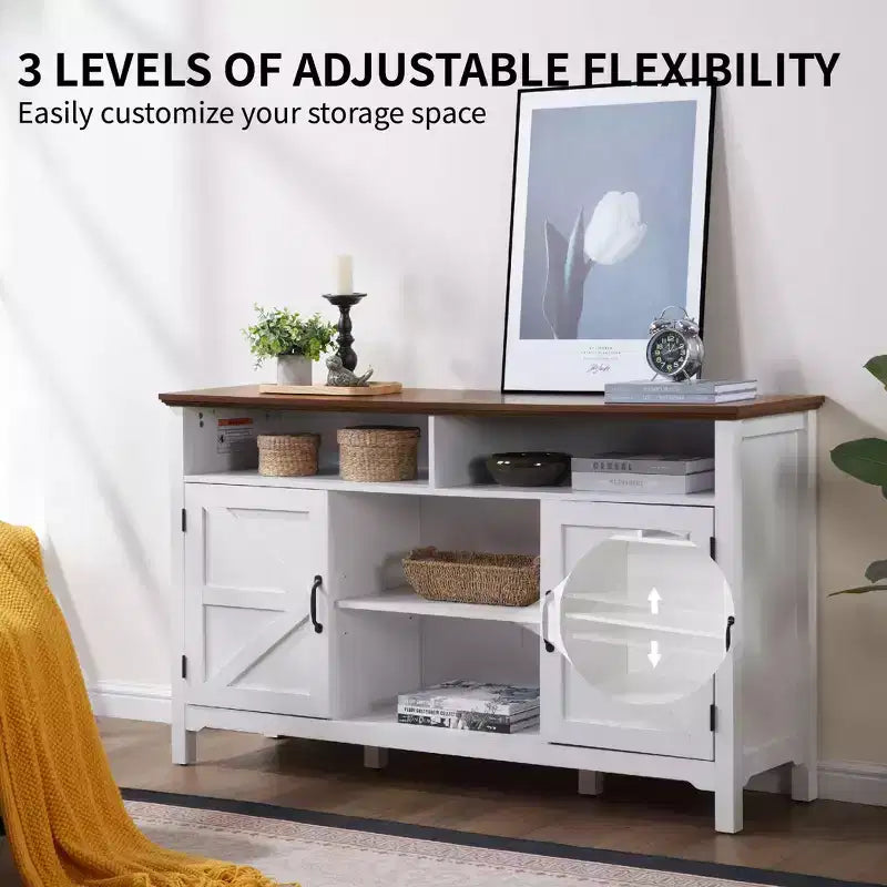 Homy Casa Buffet de style rustique blanc avec étagères de rangement et porte coulissante