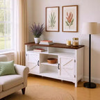 Homy Casa Buffet de style rustique blanc avec étagères de rangement et porte coulissante