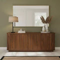 Homy Casa Modern Fluted 4 Door Sideboard Buffet Cabinet with Adjustable Shelves, Walnut