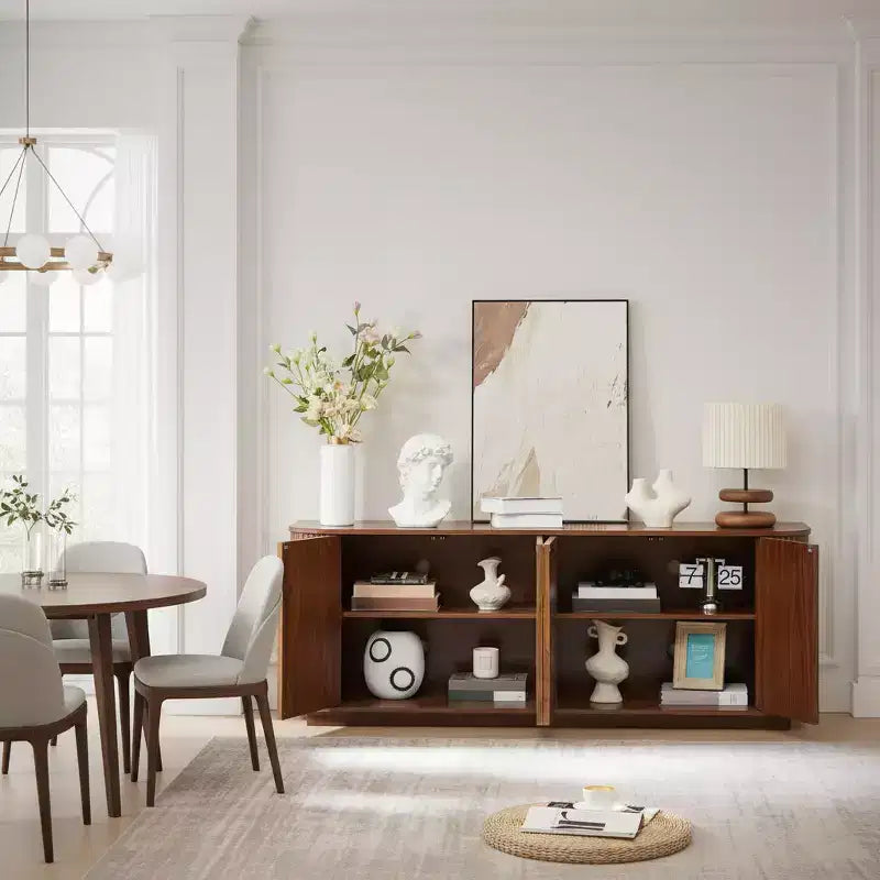 Homy Casa Madia Moderna Scanalata a 4 Ante, Mobile Contenitore con Ripiani Regolabili, Noce