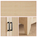 Madia Credenza Rattan da 76cm con Ante e Ripiani, Mobile Consolle in Legno per Soggiorno, Sala da Pranico, Cucina, Rovere Naturale