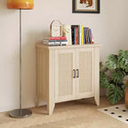 Madia Credenza Rattan da 76cm con Ante e Ripiani, Mobile Consolle in Legno per Soggiorno, Sala da Pranico, Cucina, Rovere Naturale