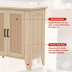 Madia Credenza Rattan da 76cm con Ante e Ripiani, Mobile Consolle in Legno per Soggiorno, Sala da Pranico, Cucina, Rovere Naturale