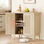 Madia Credenza Rattan da 76cm con Ante e Ripiani, Mobile Consolle in Legno per Soggiorno, Sala da Pranico, Cucina, Rovere Naturale