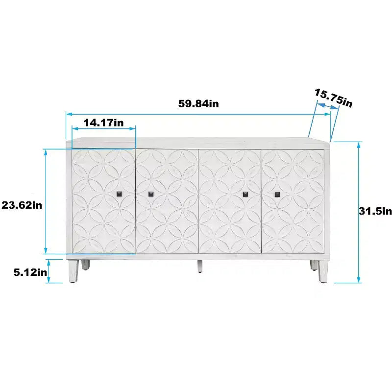 GDFStudio Sophia Buffet moderne de 152 cm avec 4 portes et étagères réglables