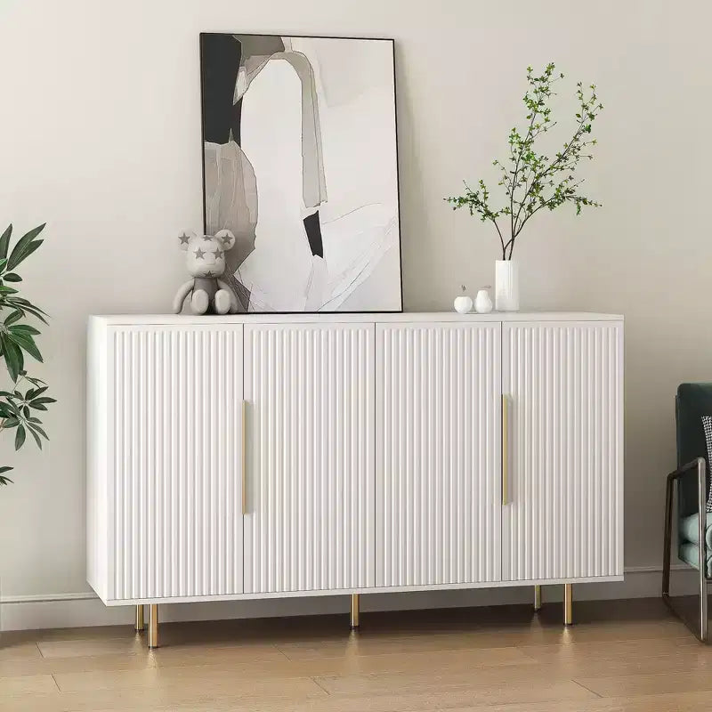 Okak Mobile Buffet Moderno, Mobile Contenitore con Ripiani Scanalati e Regolabili, Mobile Accent per Soggiorno, Ingresso, Corridoio, Cucina