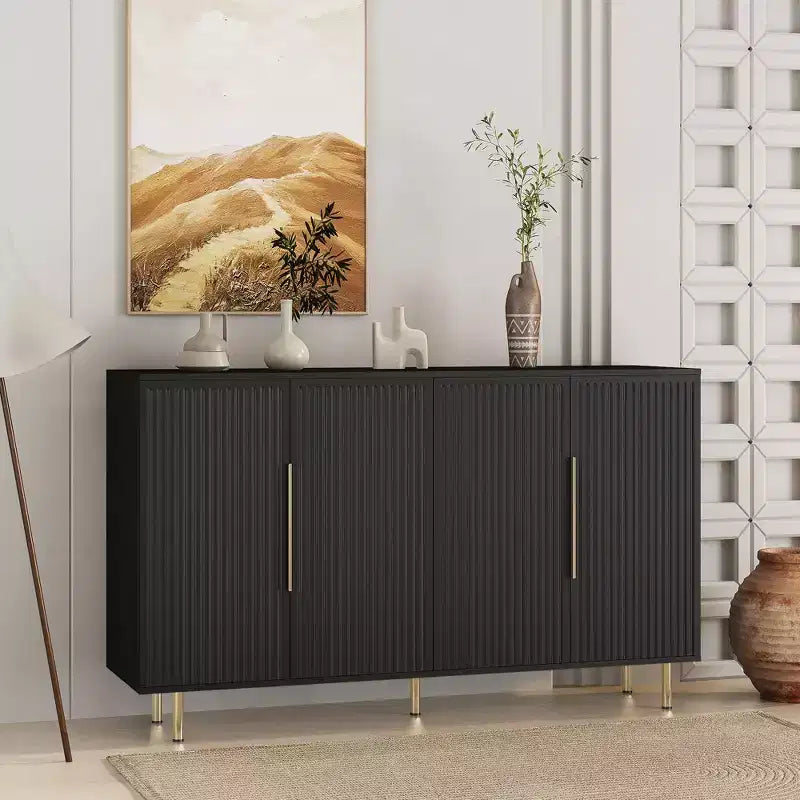 Okak Mobile Buffet Moderno, Mobile Contenitore con Ripiani Scanalati e Regolabili, Mobile Accent per Soggiorno, Ingresso, Corridoio, Cucina