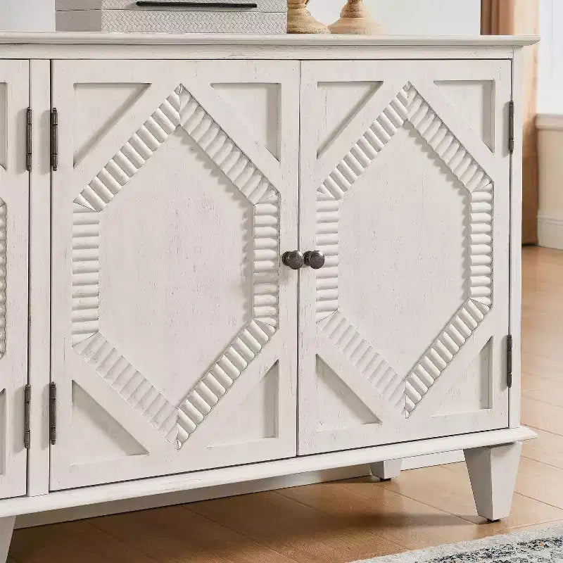 Madia buffet Okak Mid Century, mobile credenza con 4 ante e 4 ripiani, armadietto contenitore per soggiorno, ingresso, ufficio