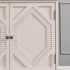Madia buffet Okak Mid Century, mobile credenza con 4 ante e 4 ripiani, armadietto contenitore per soggiorno, ingresso, ufficio